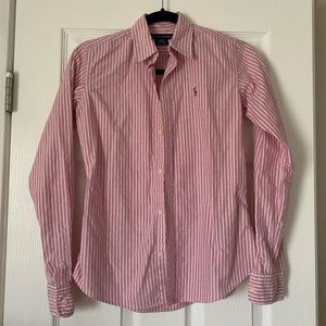 ❌SOLD❌Ralph Lauren Button Down Shirt Pink Stripe Slim Fit Embroidered Pony Sz 2
